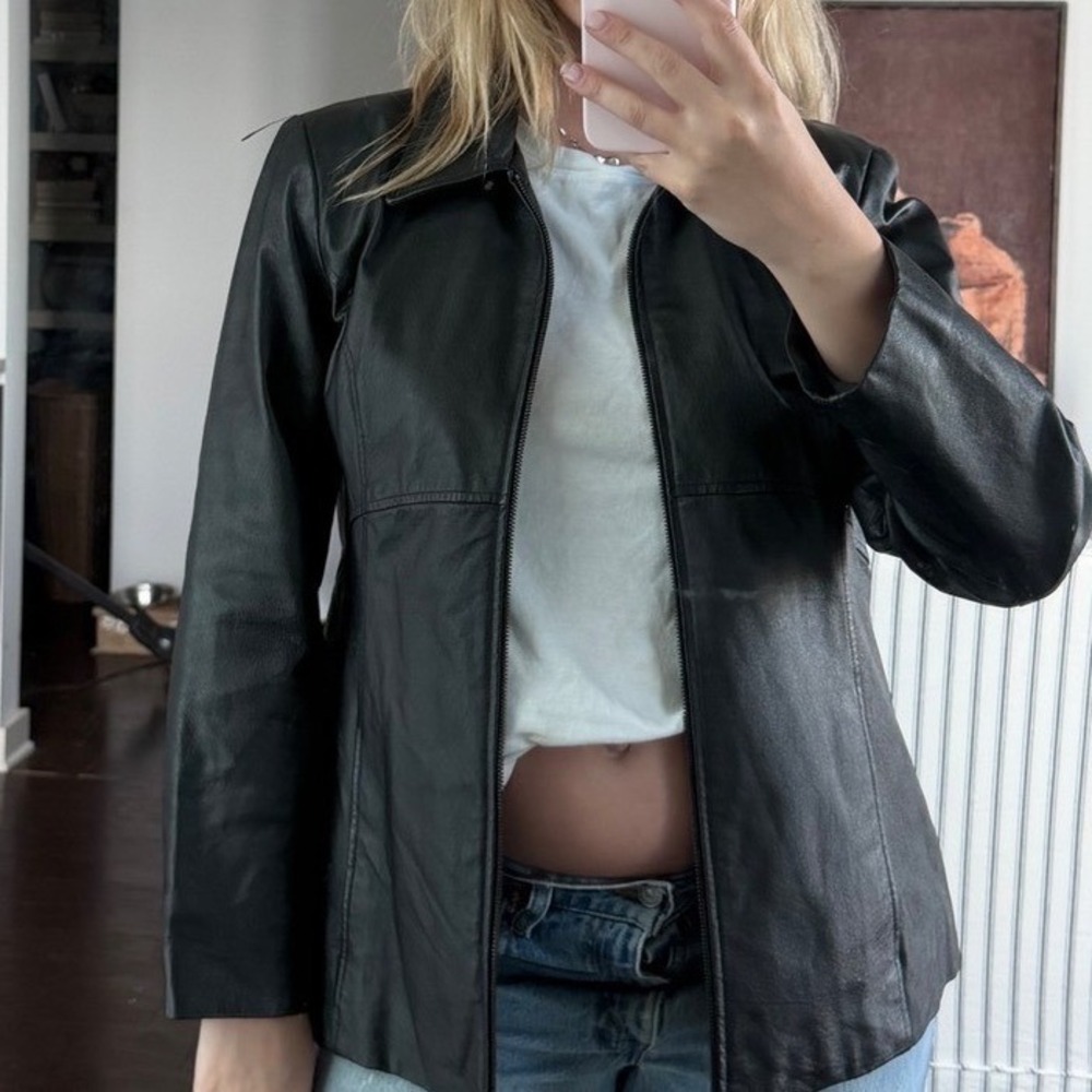 Vintage‎ 90s Black Leather Zip-Front Jacket
